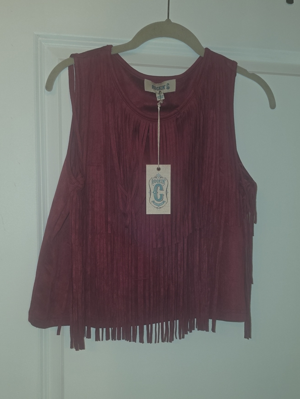 Rockin G Burgundy Fringe Tank Top
